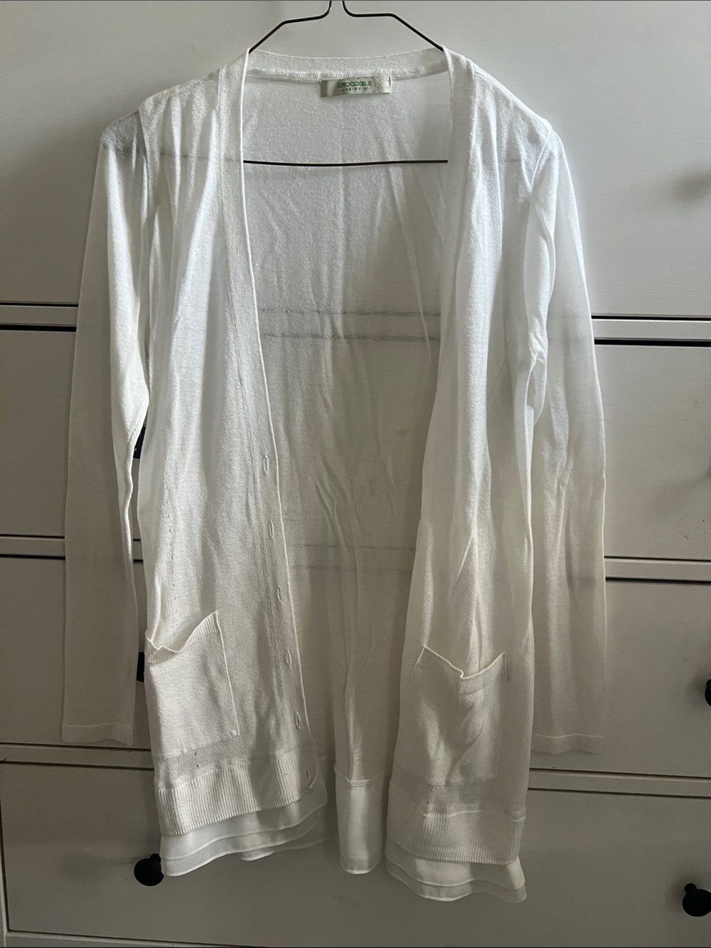 Classic White Open-Front Women's Cardigan with Pockets